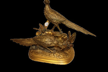 Sculpture française Art Nouveau (Liberty) en métal doré – Paons, fin XIXᵉ siècle