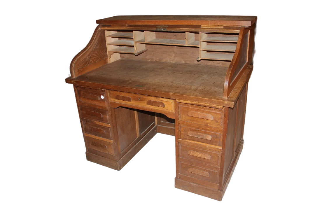 Scrivania A Serrandina Americana di inizio 1900 In Legno di Rovere