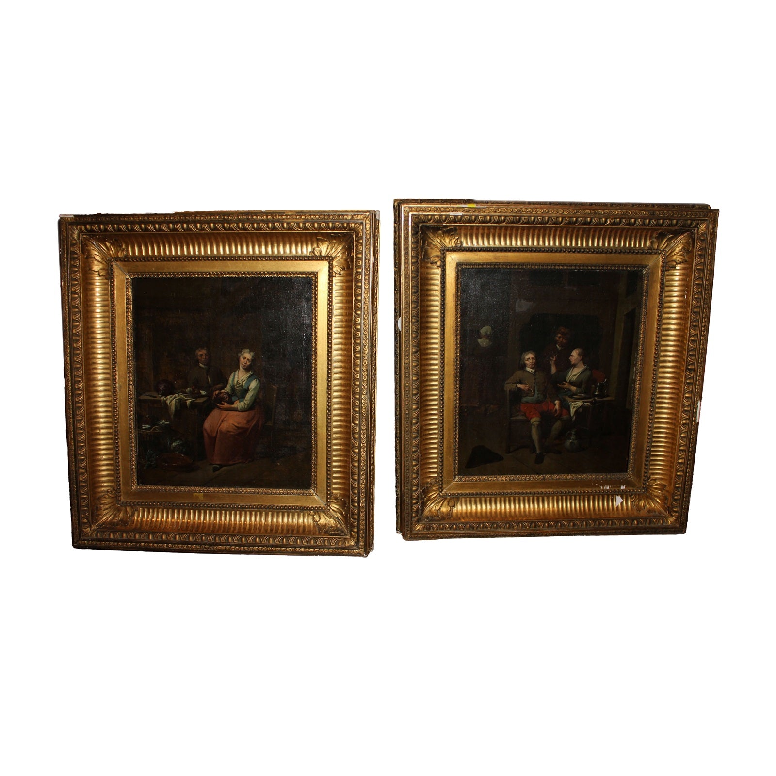 Raffinée Paire de Peintures à l’Huile sur Toile Françaises, Scènes d’I — free download