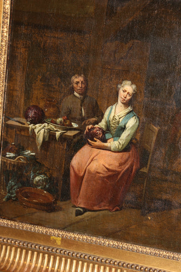 Refined Pair of French Oil Paintings on Canvas, Genre Interior Scenes, Late 18th Century