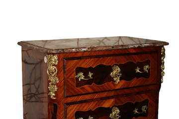 French Transitional Six-Drawer Semainier in Bois de Violette with Red Marble – Second Half of the 19th Century