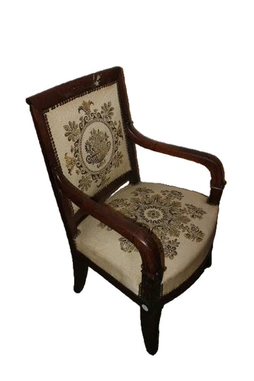 French Directoire Mahogany Armchair with Petit Point Upholstery – Second Half of the 19th Century