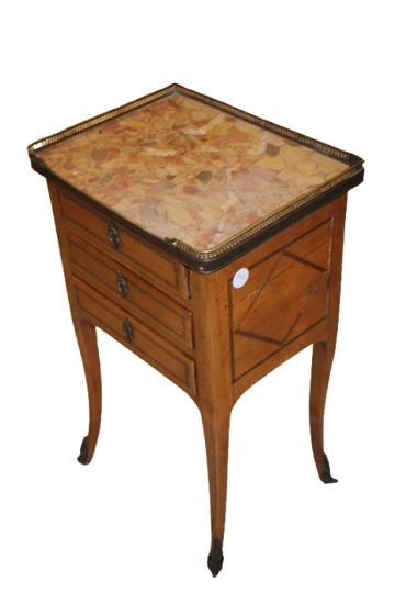 Table de chevet française Louis XV en bois de cerisier avec marbre – Milieu XIXᵉ siècle