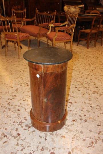 French 1800s Mahogany Cylinder Bedside Cabinet in Directoire Style