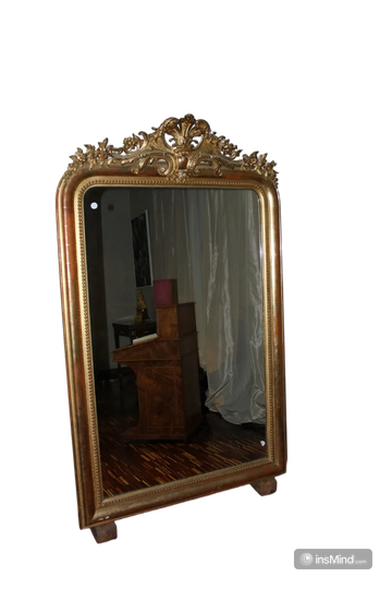 Grande Specchiera Francese Stile Luigi XVI in Legno dorato Foglia Oro