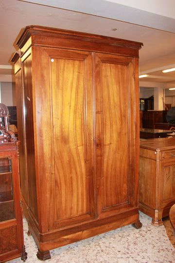 French Walnut Wood 2-Door Louis Philippe Style Wardrobe from the 1800s