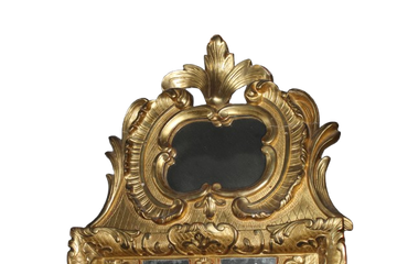 Bellissima Specchiera Francese Dorata di Media grandezza con cimasa e specchio