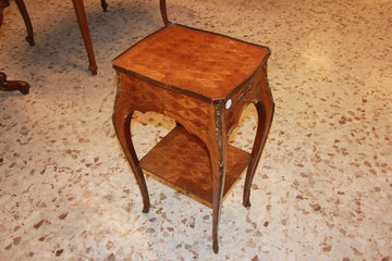 French Louis XV Style Small Table Richly Inlaid with Drawer from the 1800s