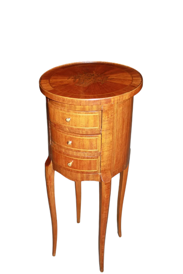 Tavolino circolare a cilindro francese del 1800 in legno di mogano Stile Transizione