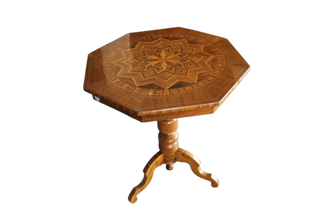 Petite Table de salon Italienne Sorrentine du XIXe Siècle avec Plateau Incrusté en Forme Octogonale