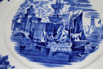 Piatto inglese In Porcellana Bianca e Blu raffigurante Ferrara