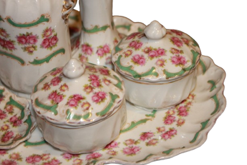 Antikes 7-teiliges Toiletten-Set aus Porzellan mit Blumendekor und Vergoldung
