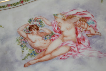 Piccolo Vassoio rettangolare in porcellana Francese Bianco con personaggi