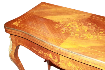 Louis XV Style Card Table with Floral Inlays and Bronze Applications | 1800s