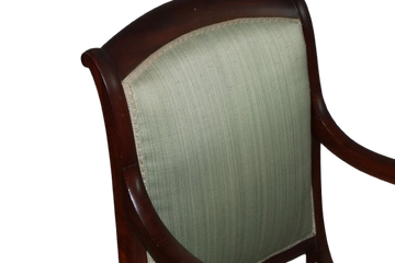 Antique French Directoire Armchair in Mahogany with Curved Scroll Arms, 19th Century
