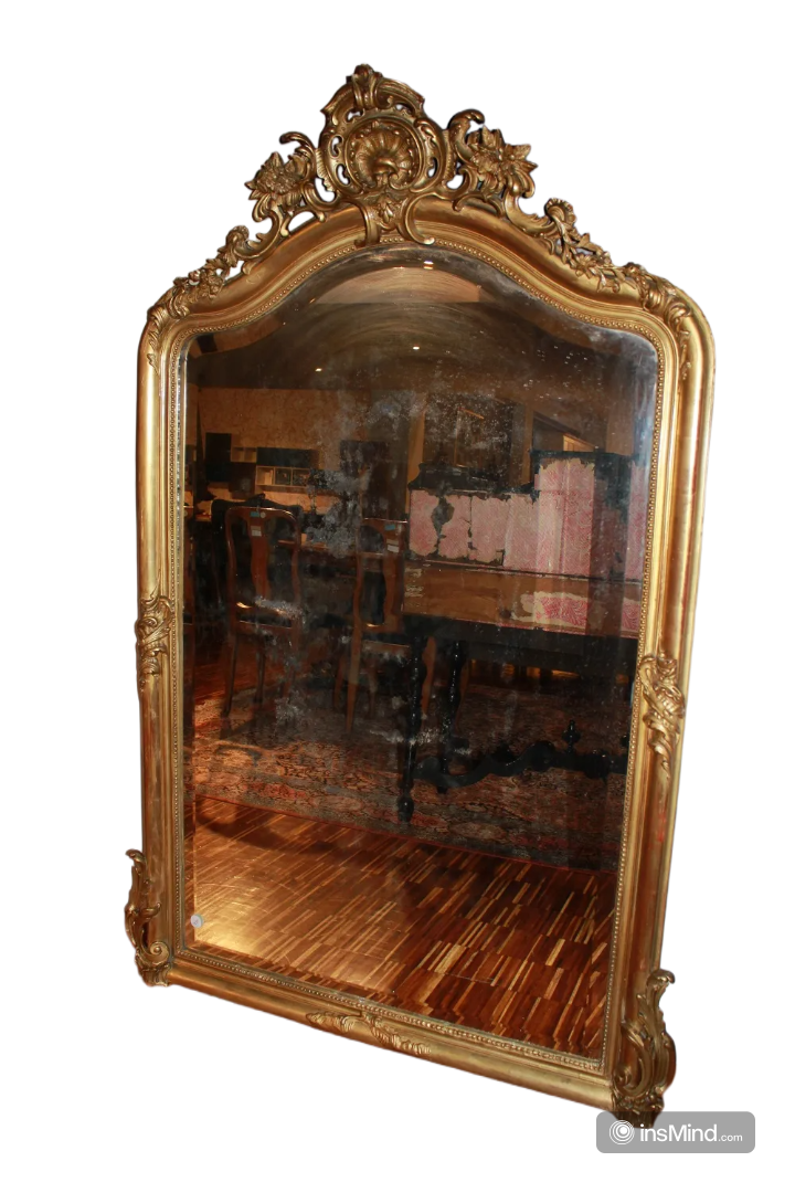 Large Louis XV Style Giltwood Mirror with Gold Leaf