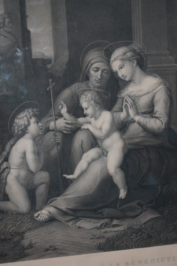 Stampa Francese del 1800 Raffigurante la Sacra Famiglia