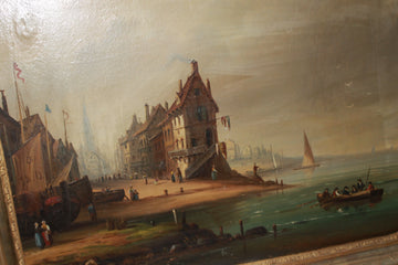 Olio su Tela Olandese del 1700 Raffigurante Marina