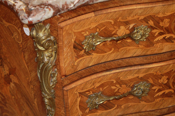 Cassettone Francese Stile Luigi XV Riccamente Intarsiato XIX secolo