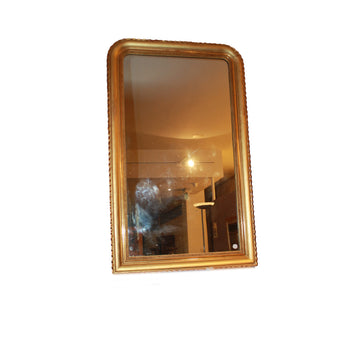 Miroir français ancien style Louis-Philippe en bois doré à la feuille d’or, XIXe siècle