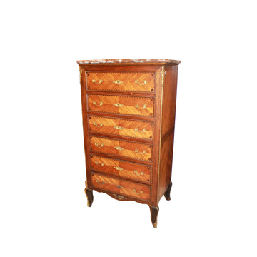 Semainier français style Transition en bois de rose avec marqueterie en chevrons, milieu XIXe siècle
