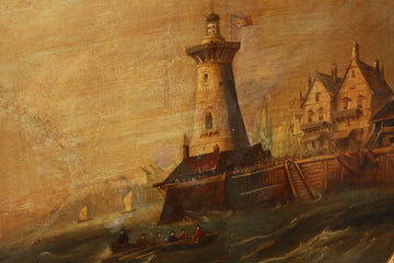 Paesaggio marino con faro – Olio su tela, XVIII secolo