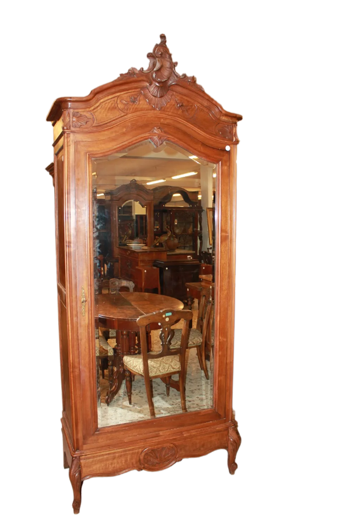 Armoire française style Louis Philippe en noyer avec miroir et 1 porte