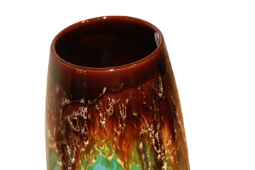 Vaso Calice in Vetro di Murano con Colature Policrome e Sfumature Turchesi