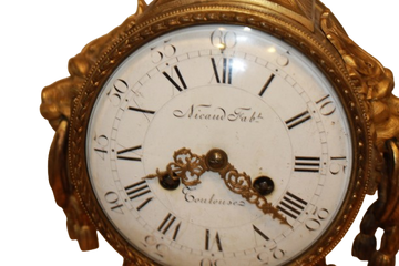 Raffinato orologio da camino francese in bronzo dorato al mercurio