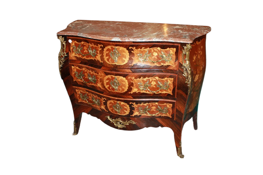 Cassettone Francese della seconda metà del 1800 stile Luigi XV Intarsiato