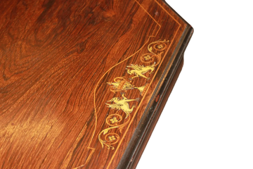Tavolino ottagonale stile Vittoriano in legno di Palissandro intarsiato del 1800