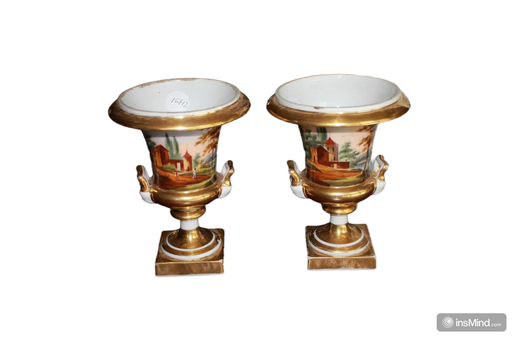 Paar Krater-Vasen aus Vieux Paris Porzellan mit Landschaften 1800