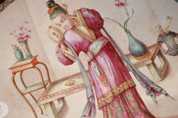 Piatto decorativo in ceramica policroma di gusto orientaleggiante