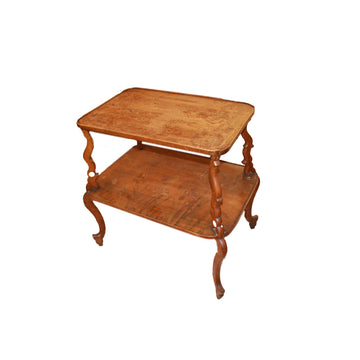 French Art Nouveau Serving Table with Two Hand-Painted Floral Tiers, Late 19th – Early 20th Century