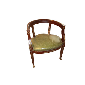 French Empire Mahogany Armchair with Lion Paw Feet and Brass Studs – Mid-19th Century