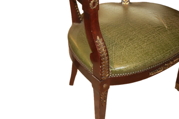 French Empire Mahogany Armchair with Lion Paw Feet and Brass Studs – Mid-19th Century