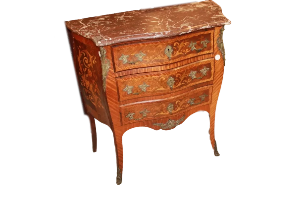 Piccolo Cassettone Comoncino Francese Stile Luigi XV Intarsiato Floreale