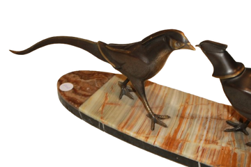 "Coppia di fagiani" – Scultura Art Déco in bronzo patinato su base in onice e marmo