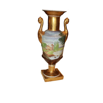 "Vaso a balaustro in porcellana dipinta e dorata con anse a sfinge alata" – Stile Impero, Vecchia Parigi