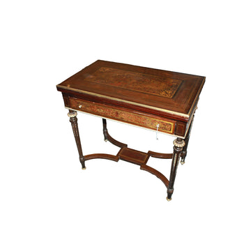 Table à Jeux Française Napoléon III en Palissandre avec Marqueterie Boulle en Laiton et Écaille