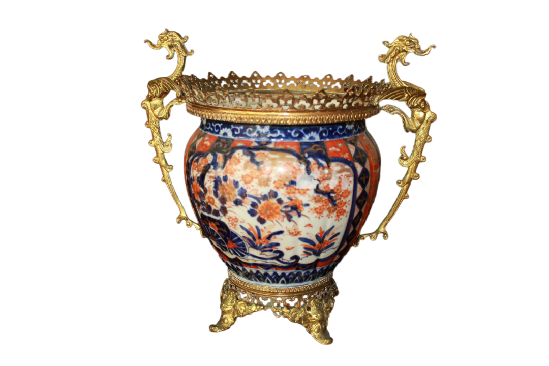 Vaso Cachepot Giapponese del 1800 Imari decorato con bronzi
