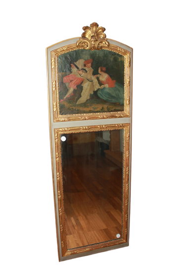 Specchiera Caminiera francese Del 1800 con Dipinto Scena Galante