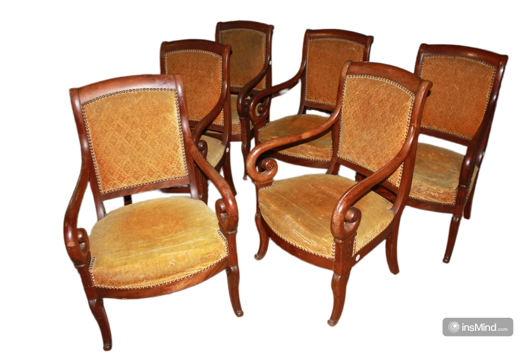 Gruppo di 6 Poltrone Francesi Stile Direttorio In Legno di Mogano XIX secolo