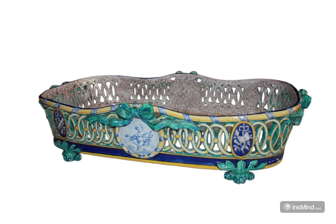 Plateau Centre de Table en Céramique Décorée du XIXe Siècle
