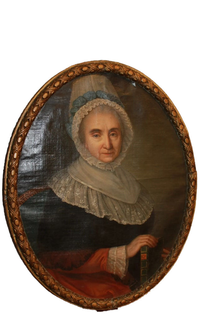Olio su tela francese del 1600 Ritratto di Dama con Cornice dorata