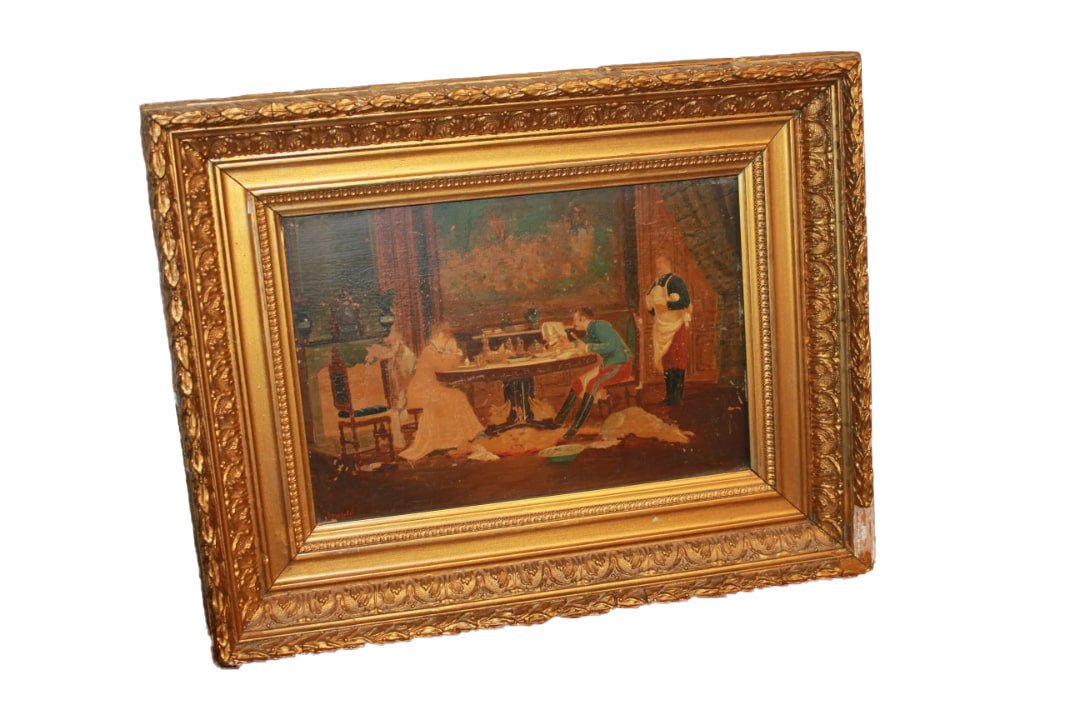 Huile sur Panneau Français du XIXe Siècle – Scène d’Intérieur