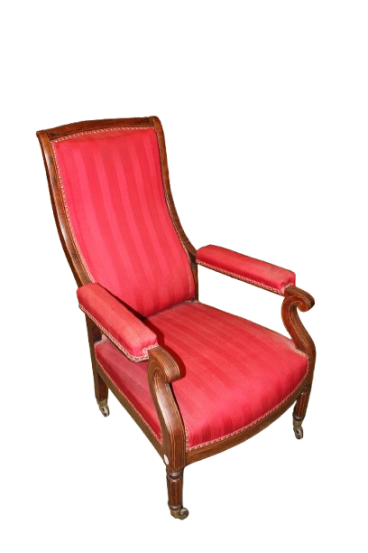 Poltrona francese stile Carlo X – Seconda metà '800, palissandro intarsiato e tessuto rosso