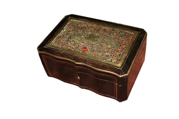 Scatola Boulle Francese in Ebano e Tartaruga con intarsio in Ottone 1800