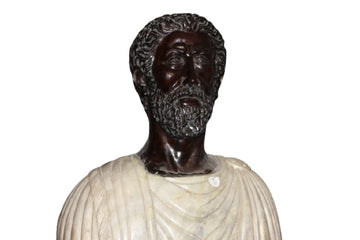 Coppia di Busti Romani del XX secolo Italiani in Marmo e Bronzo