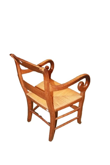 Bellissima Poltrona Rustica Francese del 1800 con Seduta Incannata